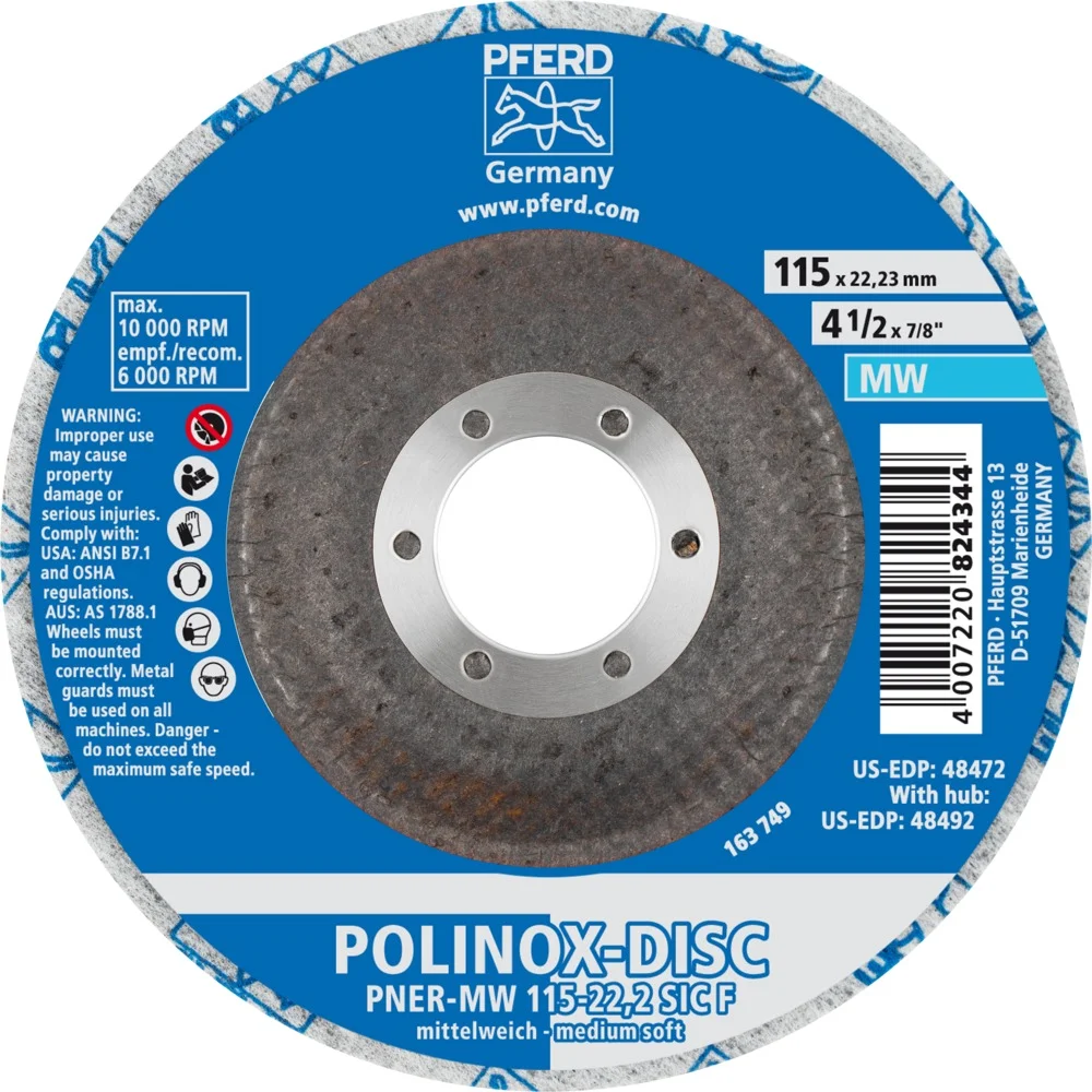 Disco de Polir e Limpar 4.1/2" x 7/8" POLINOX PNER Médio Macio - Pferd