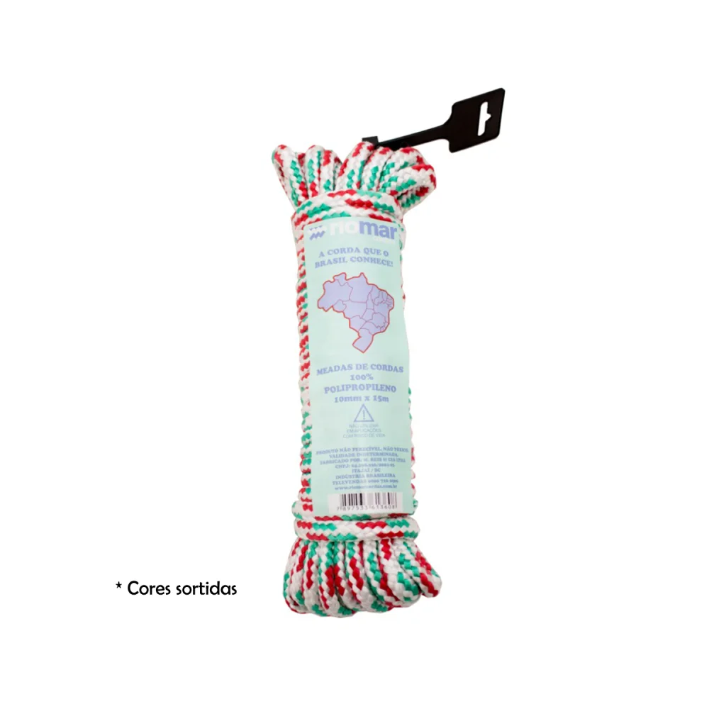 Corda Trançada PP 10 mm Multicolor pacote com 15 metros - Riomar