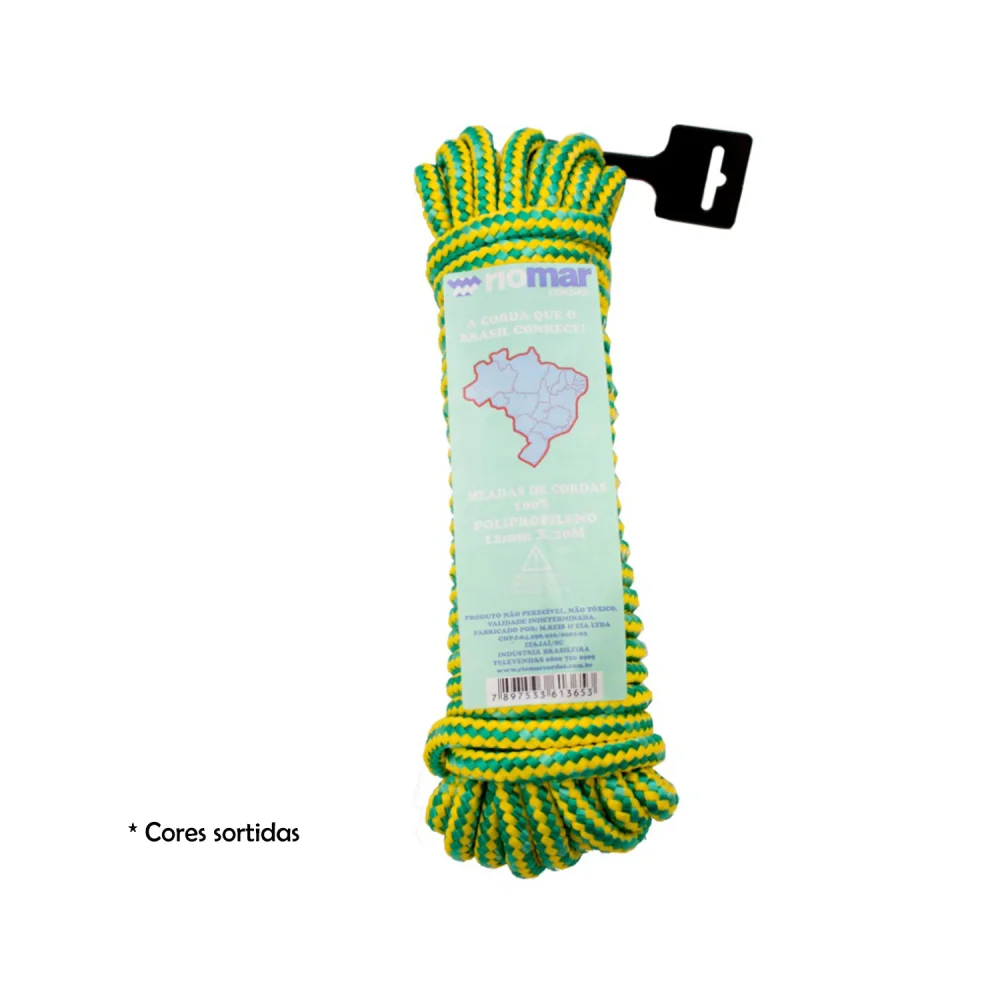 Corda Trançada PP 12 mm Multicolor pacote com 20 metros - Riomar