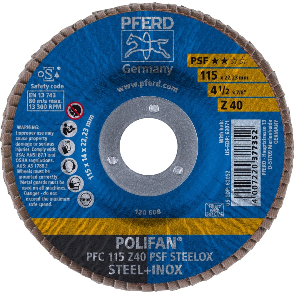 Disco Flap POLIFAN 4.1/2" x 7/8" Z40 PSF FIBRA STEELOX Pferd