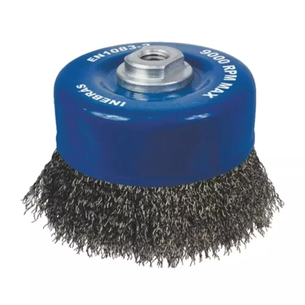Escova Copo Ondulado 4" Aço Carbono com Rosca M14 - Inebras
