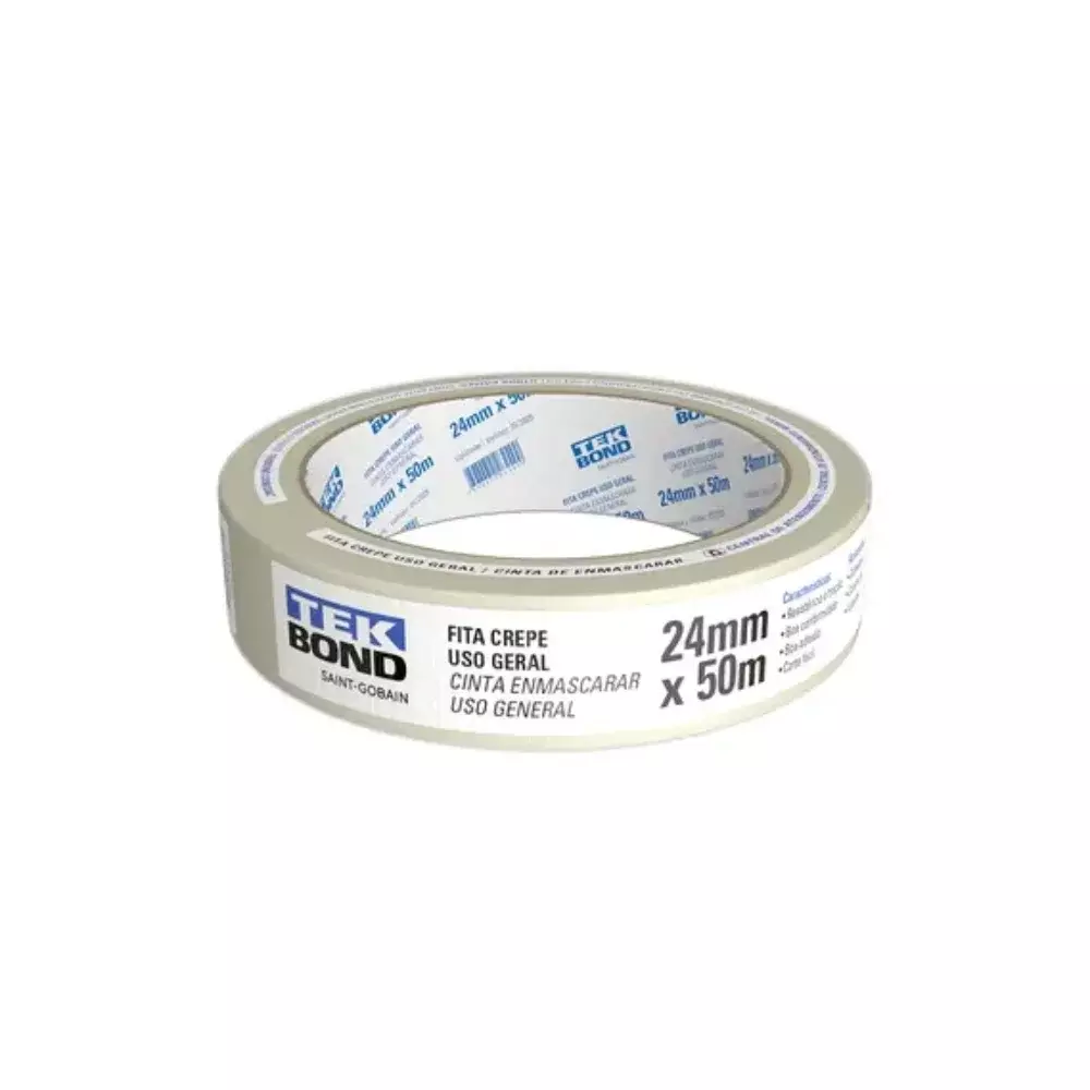 Fita Crepe 24mm x 50 Metros Branca - Tek Bond