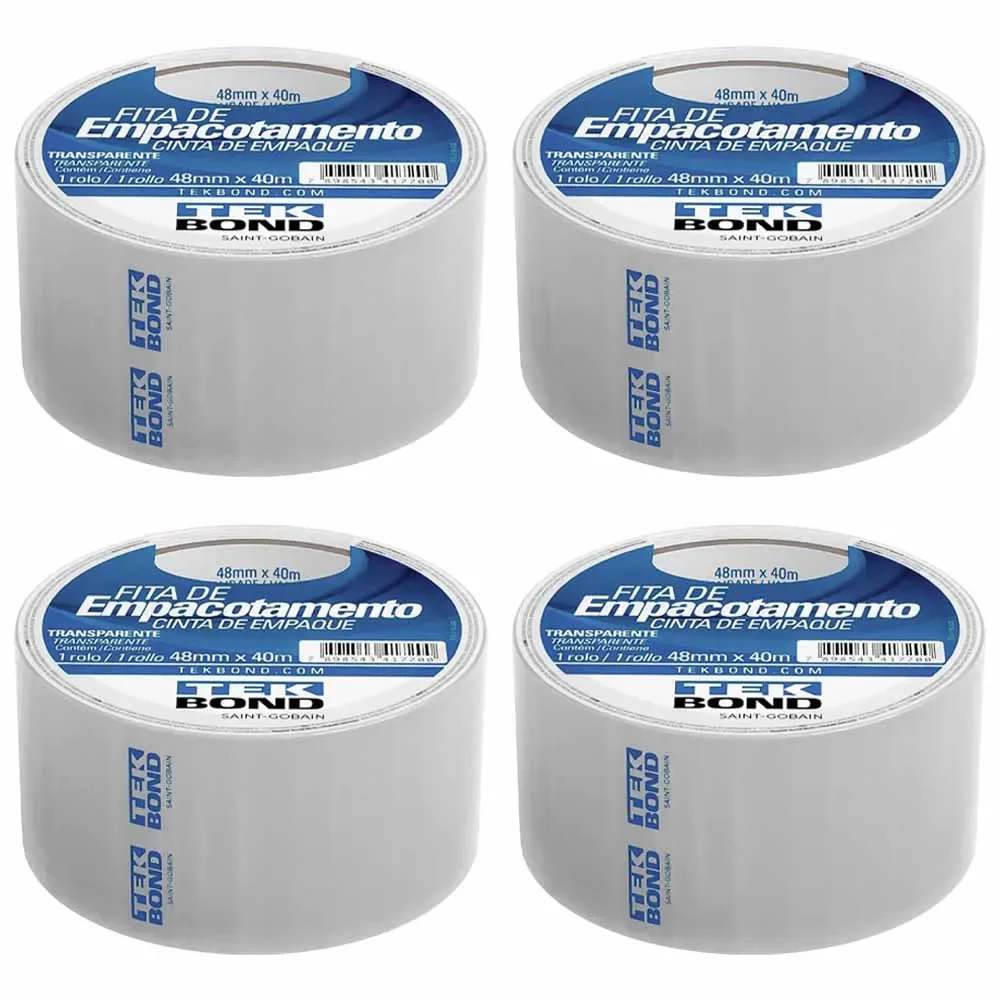 Fita de Empacotamento 48mm x 40mt Incolor 4 Peças - Tek Bond