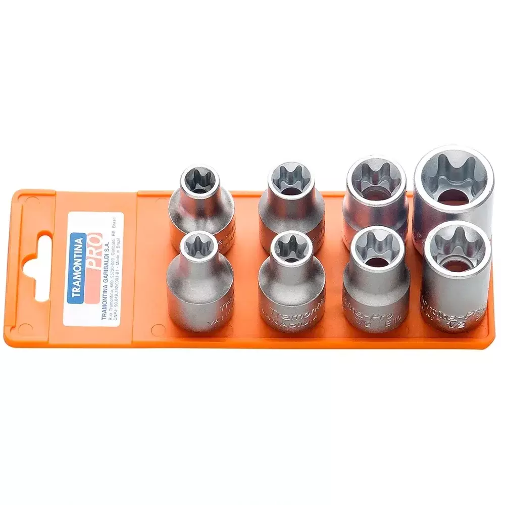 Jogo de Chave Soquete Torx E10-E24 Encaixe 1/2" 8PC - Tramontina
