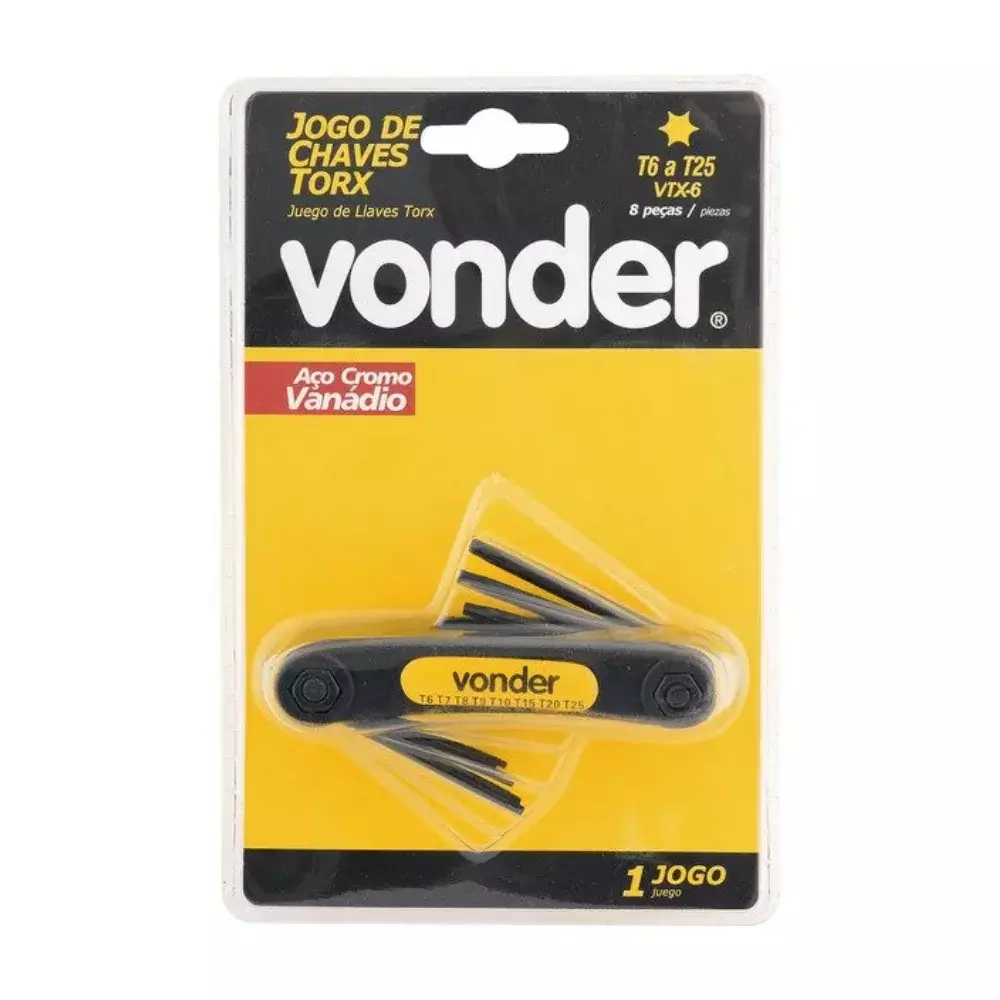 Jogo de Chave Torx Canivete T6 a T25 com 8 Peças - Vonder