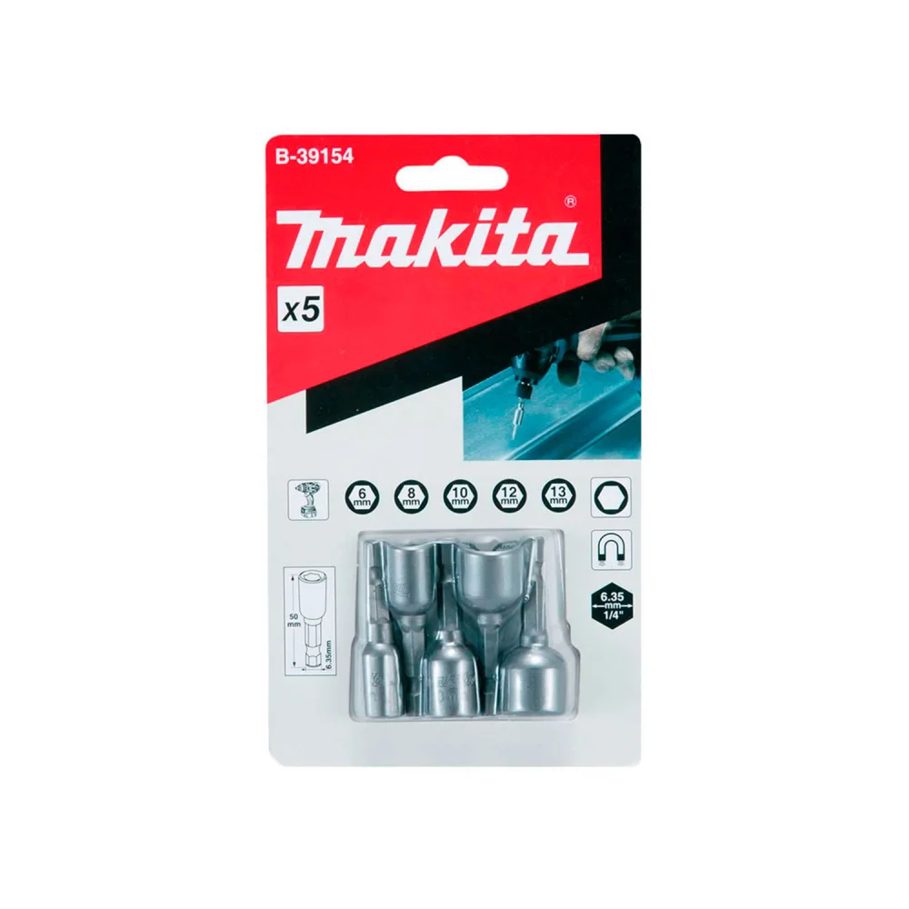 Jogo de Soquetes Magnético 6 a 13 mm Encaixe 1/4" com 5 Peças - Makita