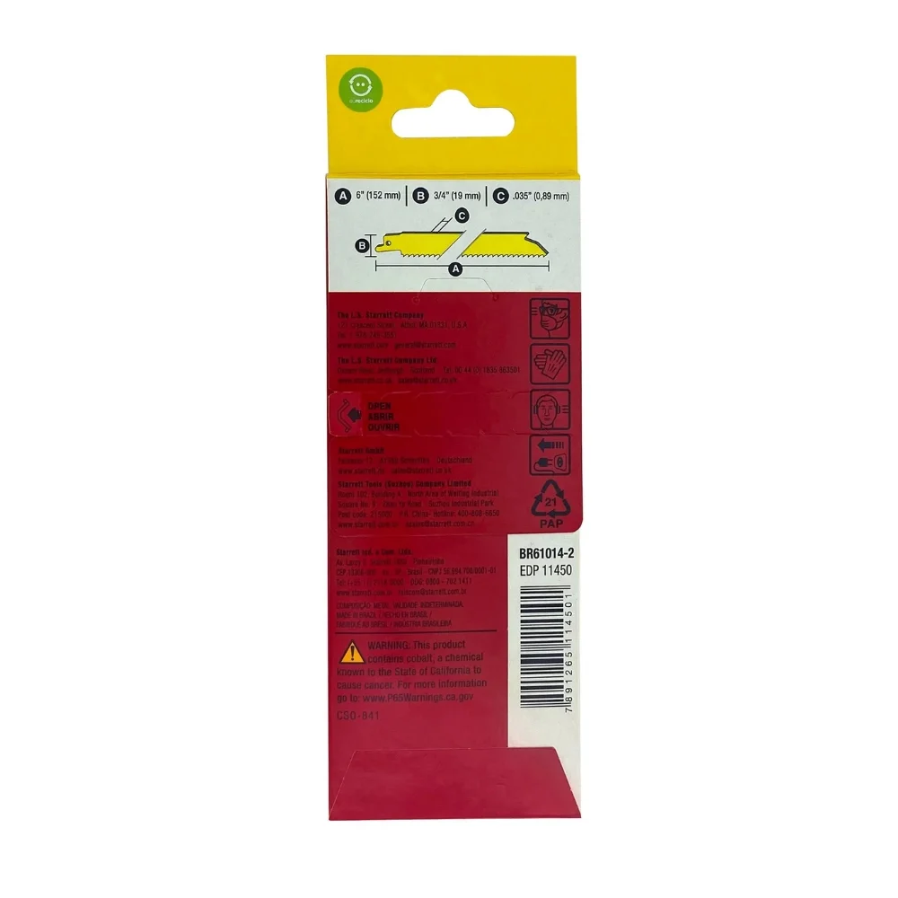 Lâmina Serra Sabre 6" 10 a 14 Dentes com 2 peças - Starrett