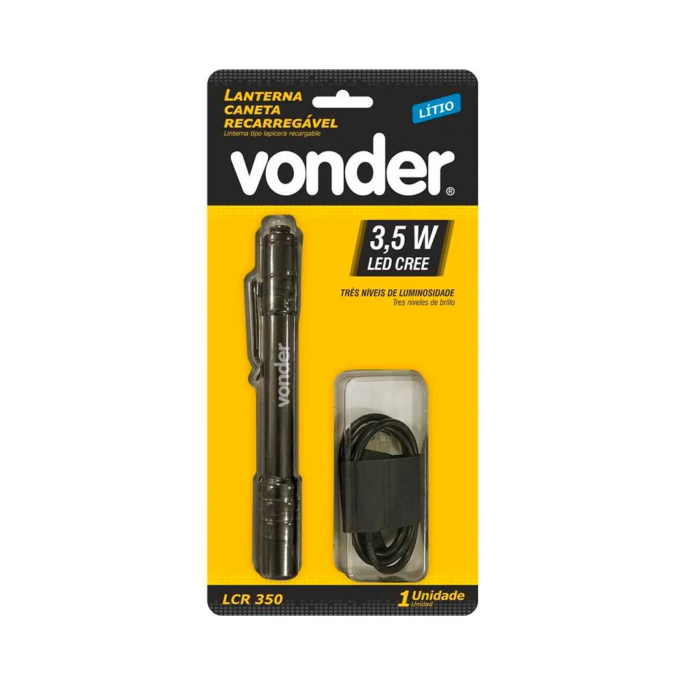 Lanterna Caneta Recarregável 3,5W Led CREE LCR 350 - Vonder
