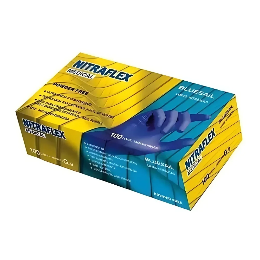 Luva Nitrílica Descartável Tamanho M - Nitraflex