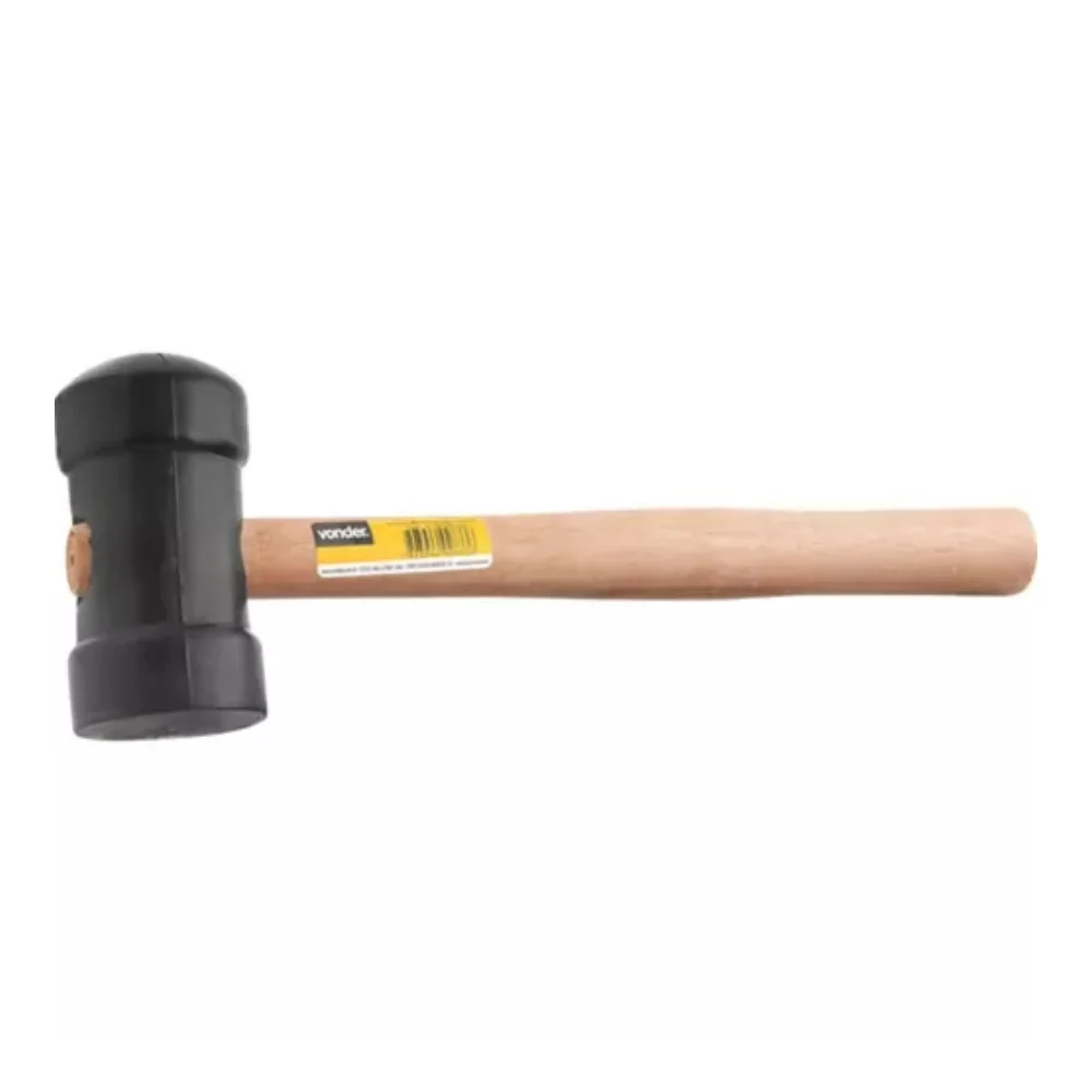 Martelo de Borracha Preto com Cabo de Madeira 40mm - Vonder