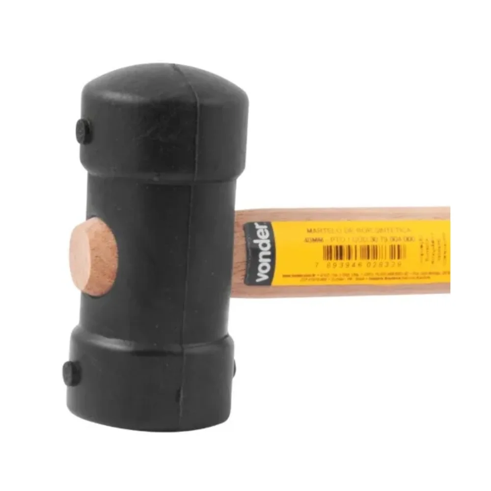 Martelo de Borracha Preto com Cabo de Madeira 40mm - Vonder