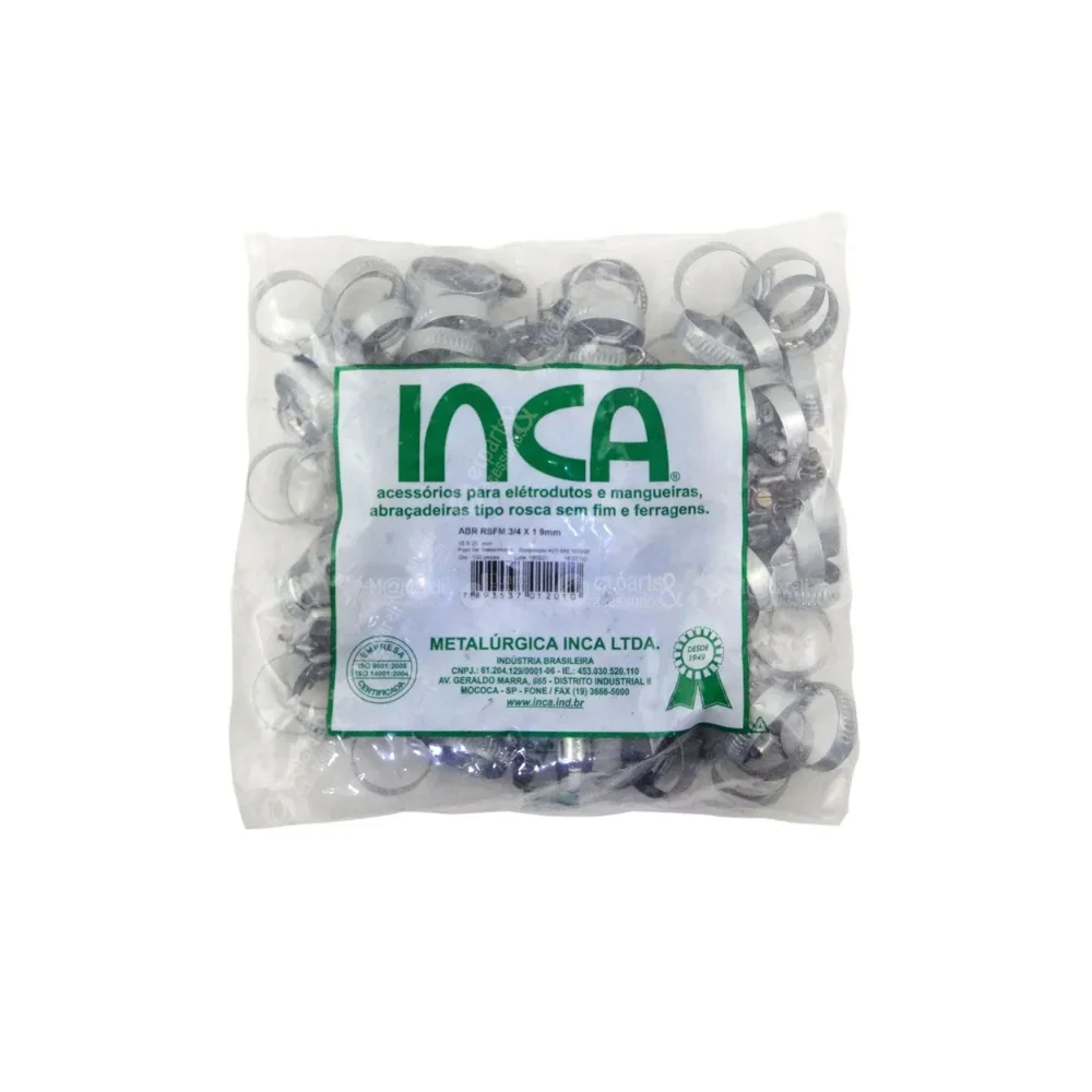 Abraçadeiras Aço Carbono 1.1/4" x 1.3/4" 32-44 FT14 50 Pçs - Inca