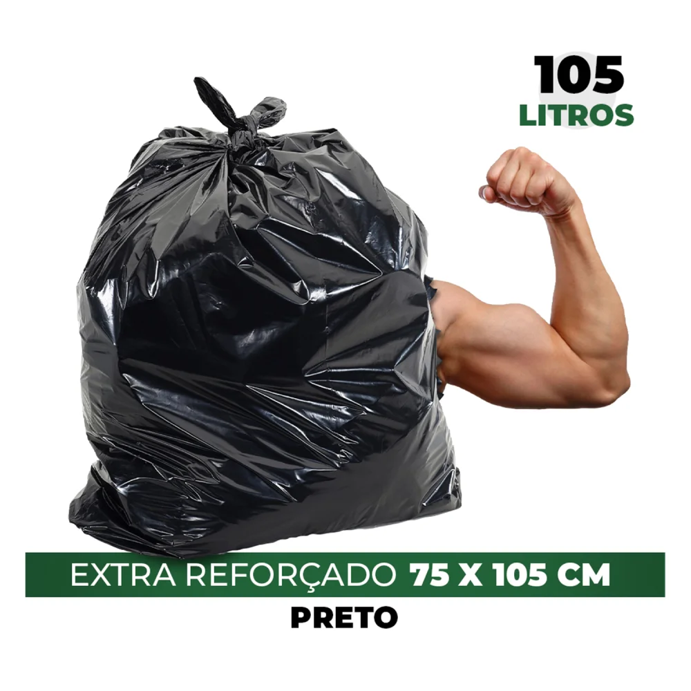 Saco de Lixo 105 Litros Preto Extra Reforçado pacote 100 Peças - Marcplast
