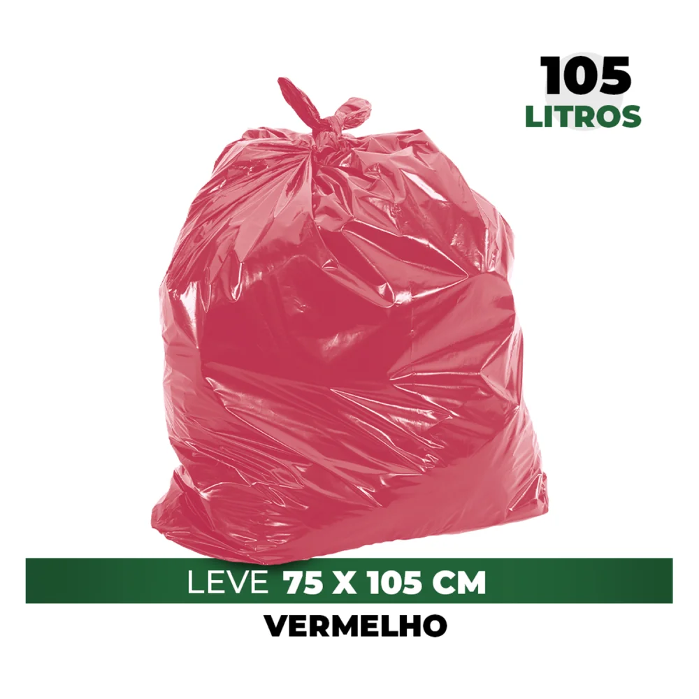 Saco de Lixo 105 Litros Vermelho Leve pacote 100 Peças - Marcplast