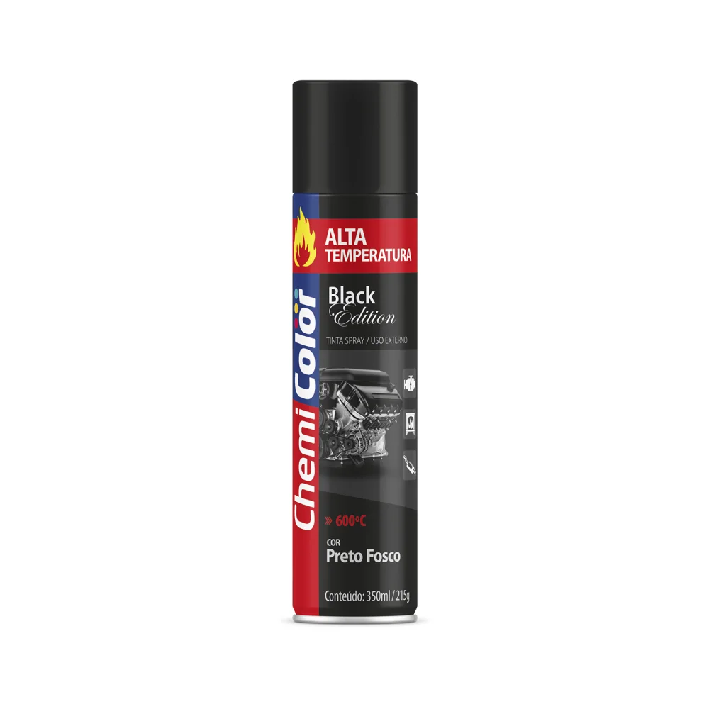 Tinta Spray Alta Temperatura Preto Fosco 350 ml - Chemicolor