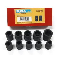 Jogo de Soquetes Impacto Sextavado 7/16" a 1" Encaixe 1/2" - Puma