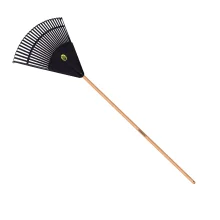 Vassoura Plástica de Jardim Preta com 26 dentes e Cabo de Madeira - Tramontina