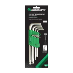 Jogo de Chave Allen Abaulada Longa 1,5 a 10 mm com 9 Peças - Carbografite