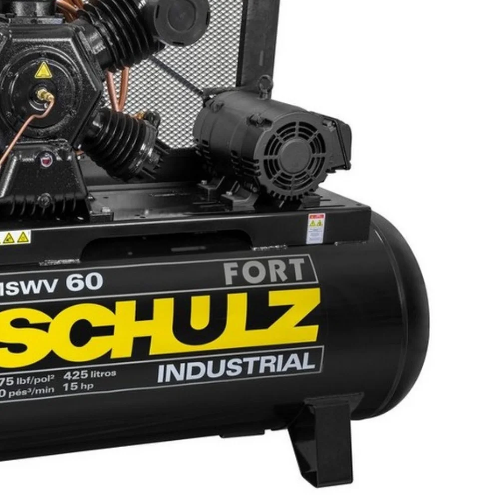 Compressor de Ar 60pcm 15HP 425L Motor Aberto 220/380V Trifásico - Schulz