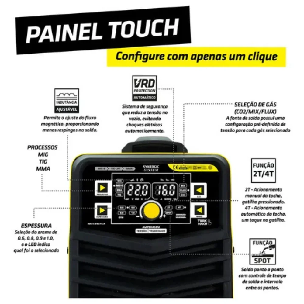Máquina Inversora Trisolda 160 amperes 1/5 KGS MIG + TIG + MMA - Tork