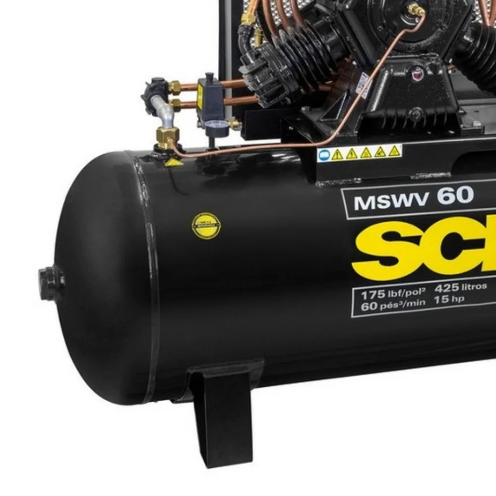 Compressor de Ar 60pcm 15HP 425L Motor Aberto 220/380V Trifásico - Schulz