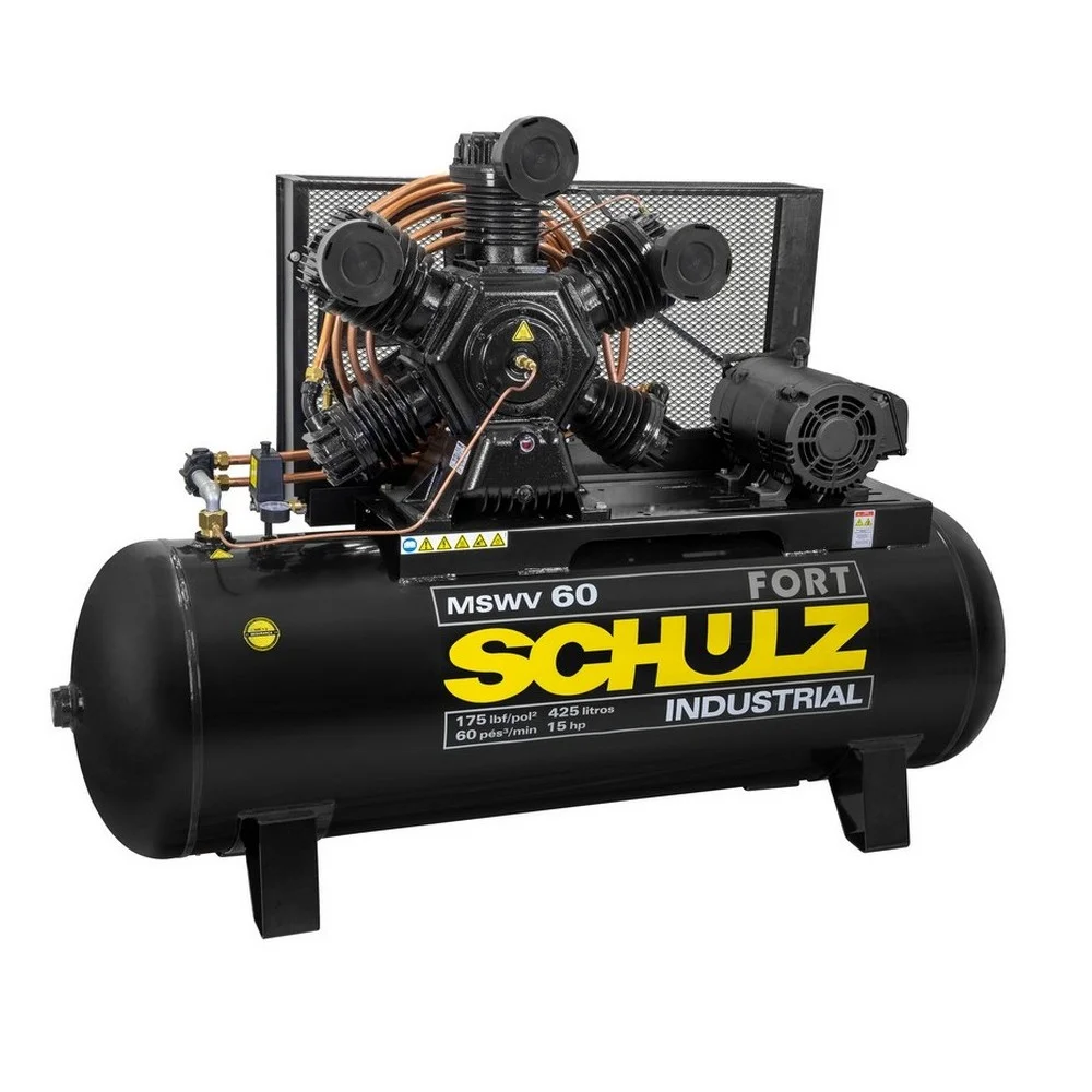 Compressor de Ar 60pcm 15HP 425L Motor Aberto 220/380V Trifásico - Schulz