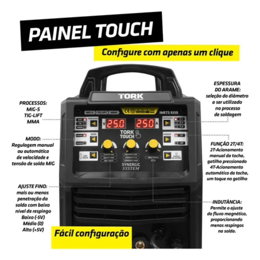 Super Tork TOUCH 250S-MAX Máquina De Solda Inversora Mig Mma 250a 220V 50Hz 60Hz - Tork