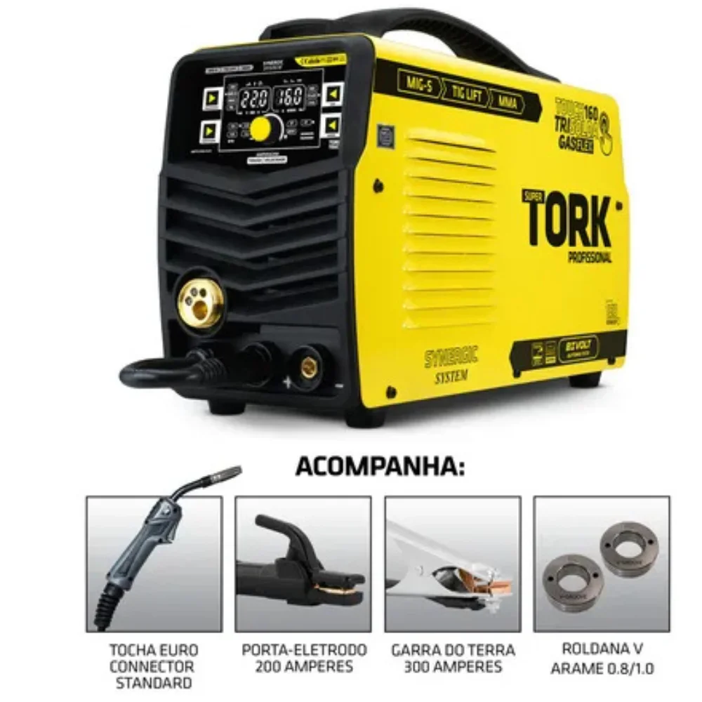 Máquina Inversora Trisolda 160 amperes 1/5 KGS MIG + TIG + MMA - Tork