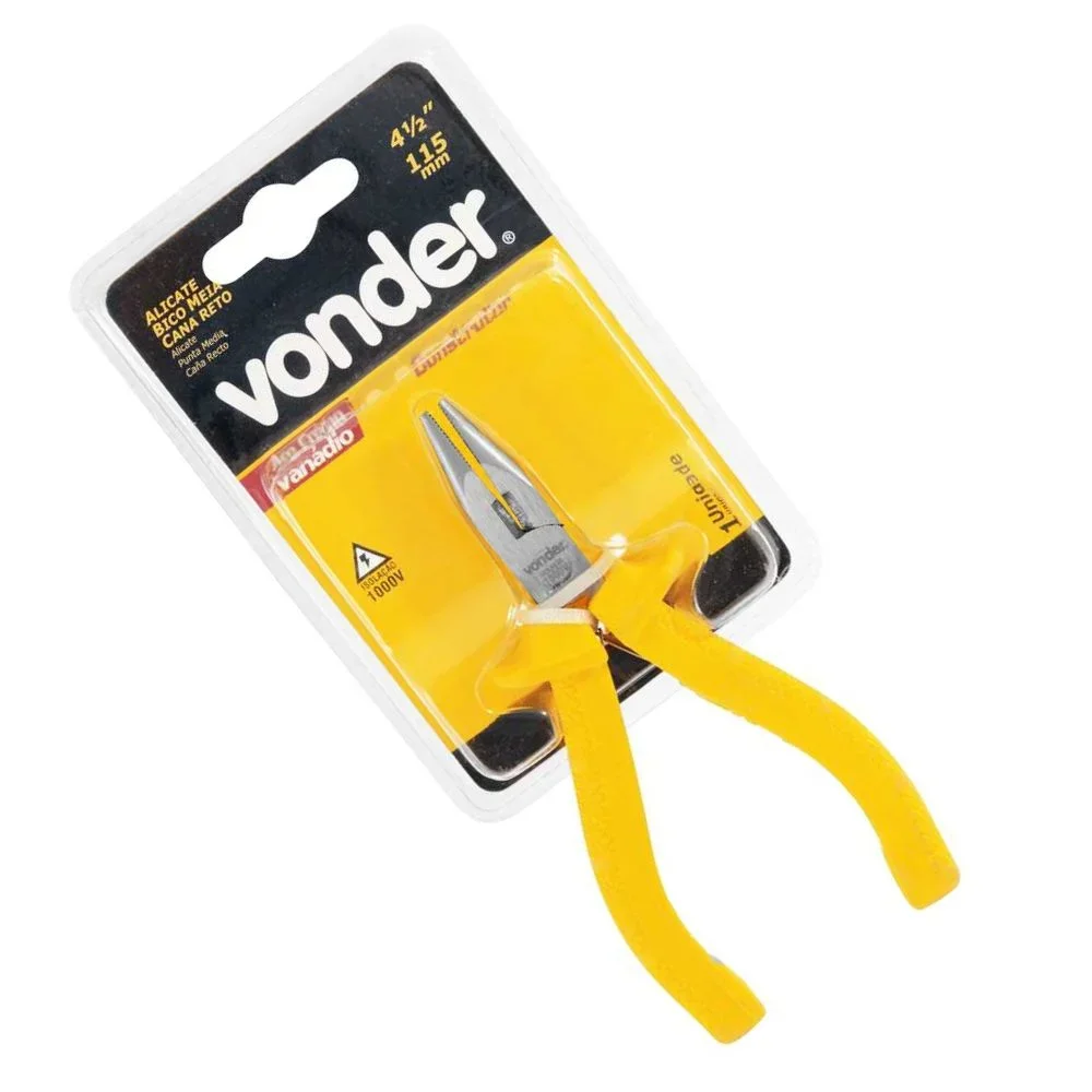 Alicate de Bico Meia-Cana Reto 4,1/2" Isolado 1000 V – Vonder-36.62.041.152