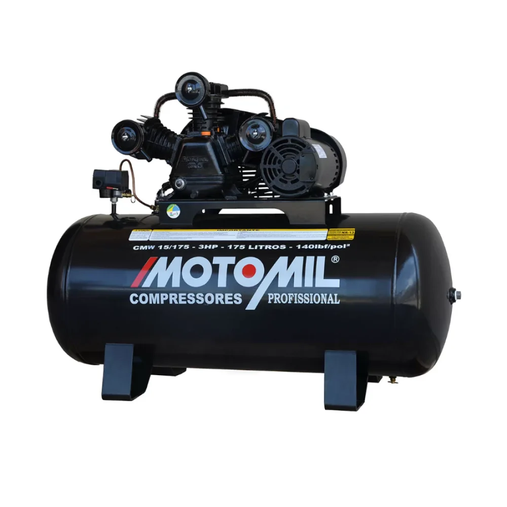 Compressor de Ar Profissional 15 Pcm 3,0HP 175 Litros  110/220V Mono - Motomil-CMW15/175