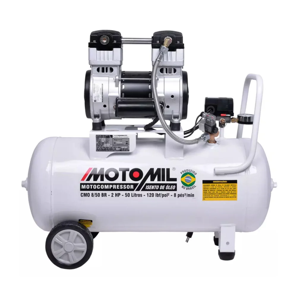 Compressor de Ar Odontológico de 8PCM 50L Mono 220V Branco - Motomil-37813.5