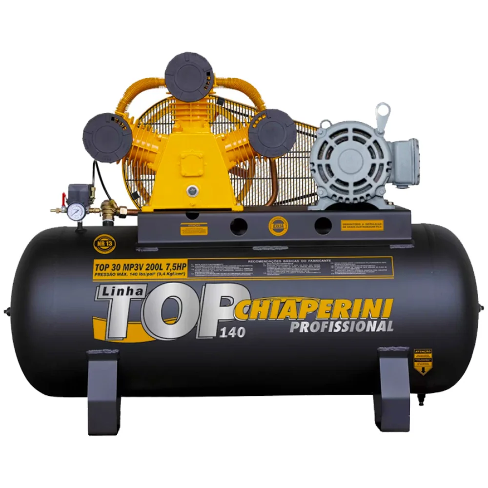 Compressor de Ar 30 PCM 7,5HP 200 Litros 140PSi Trifásico 220/380V - Chiaperini-TOP 140