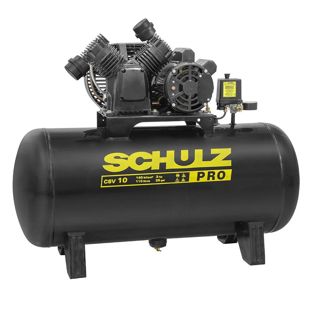 Compressor de Ar 10 Pcm 100L 2HP 140PSI Monofásico 127/220V - SCHULZ-PROCSV10/100