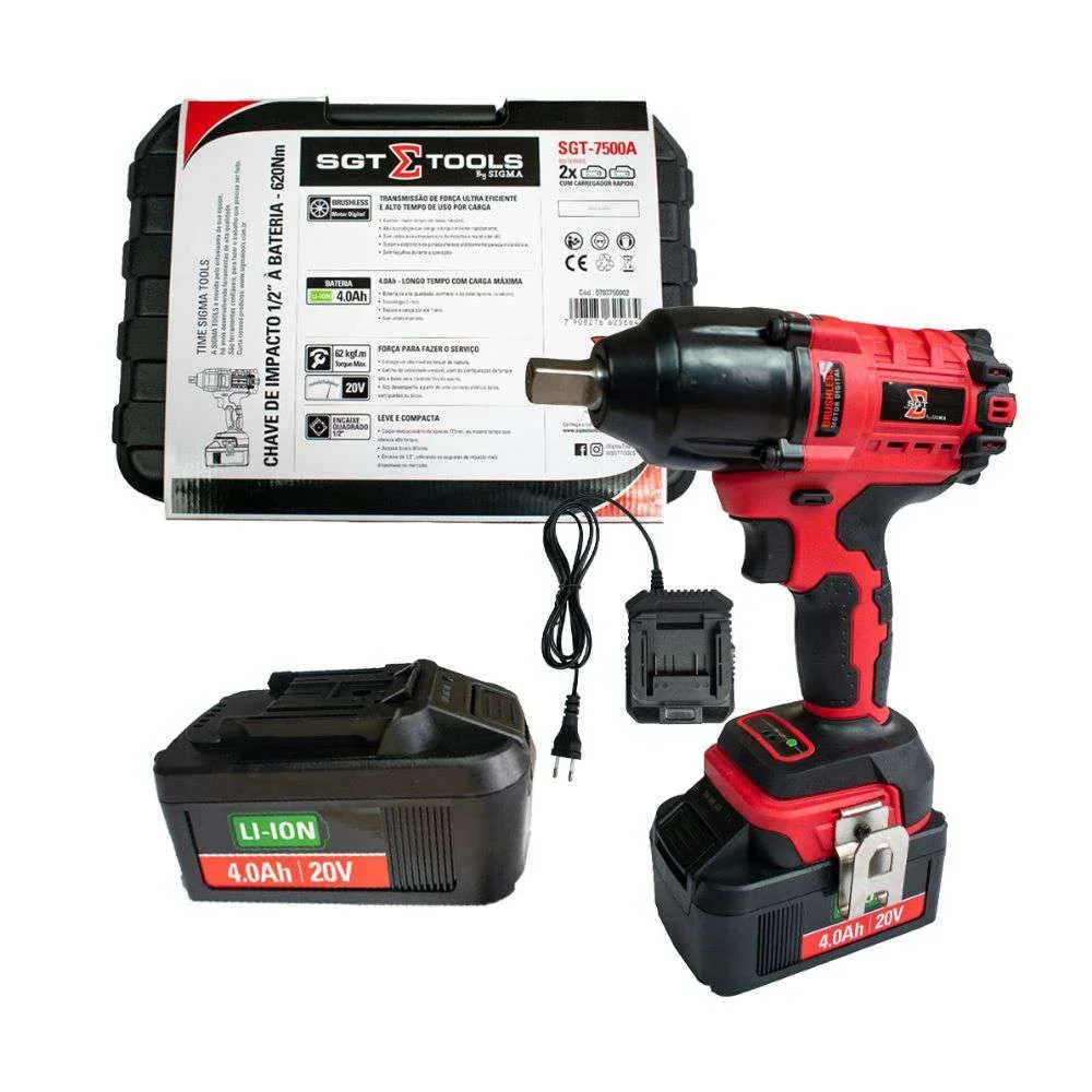 Chave de Impacto 1/2" 62KGF a Bateria 20V Brushless – Sigma-Sgt-7500