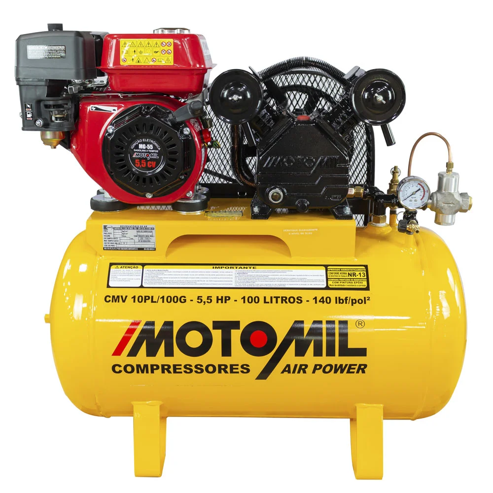 Compressor de Ar 10 Pés á Gasolina 140PSI 100 Litros  - Motomil-CMV-10PL-100G