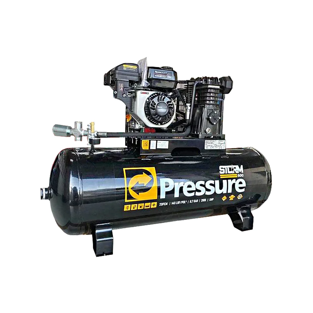 Compressor de Ar 20 Pcm, 140 Psi com Reservatório de 200 Litros com Motor 7HP Gasolina - Pressure Storm 600