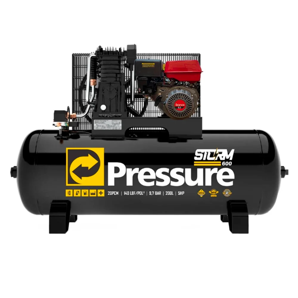 Compressor de Ar 20 Pcm a Gasolina 200 Litros com Motor 8,5HP Branco - Pressure Storm 600