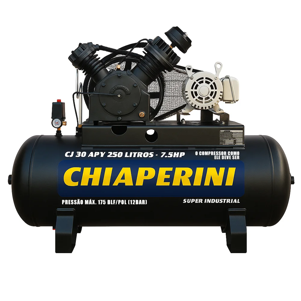 Compressor de Ar Cj 30 Pés 250 Litros 175PSI 7,5 HP 220/380V Trifásico - Chiaperini-8975701079