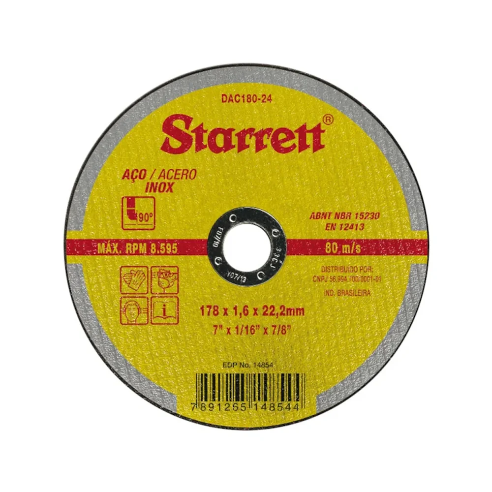 Disco de Corte Aço Inox 7" – Starrett-DAC180-24