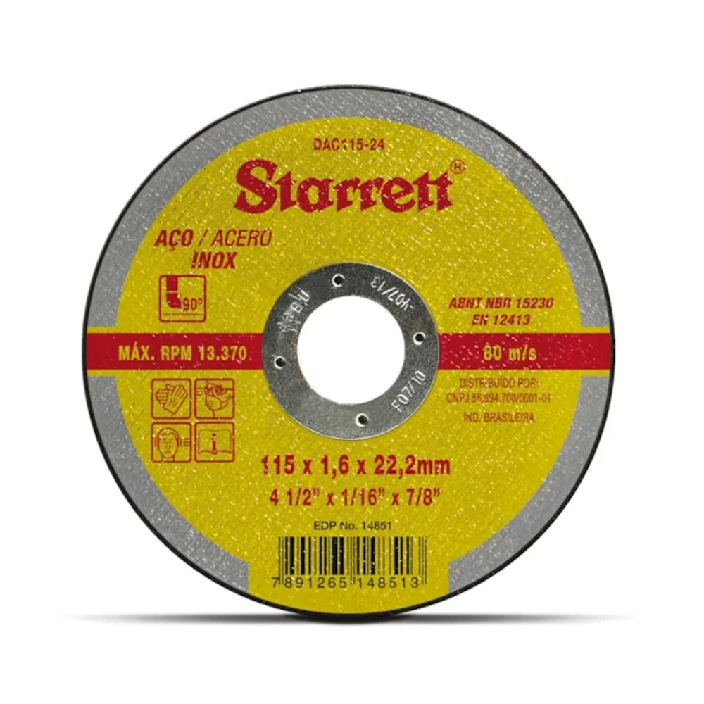 Disco de Corte Inox 4.1/2" x 1.6mm x 7/8" – Starrett-DAC115-24