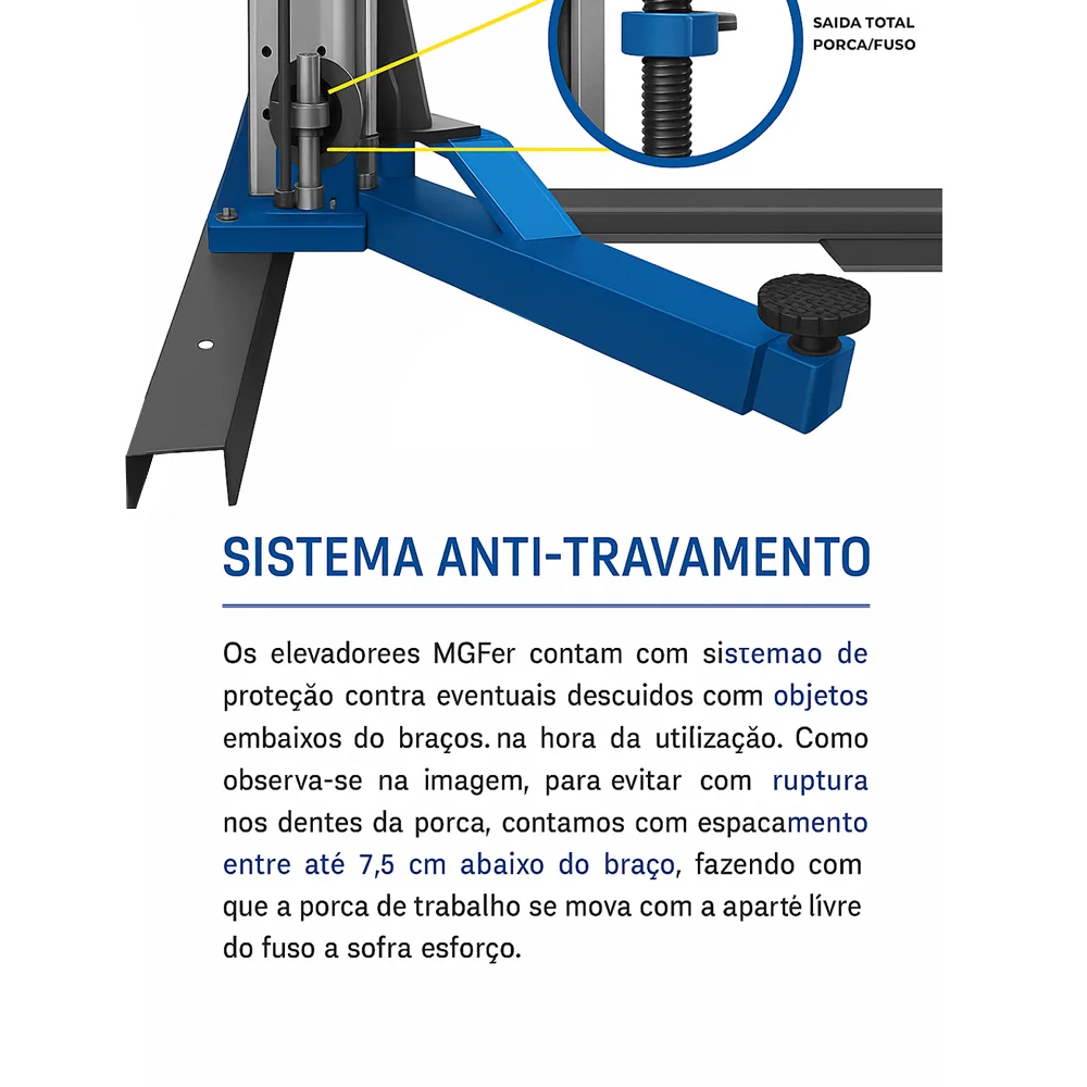 Elevador Automotivo 2,600 KG 220/380V Trifásico Lubrificado a Óleo - Azul - MGFER-2600