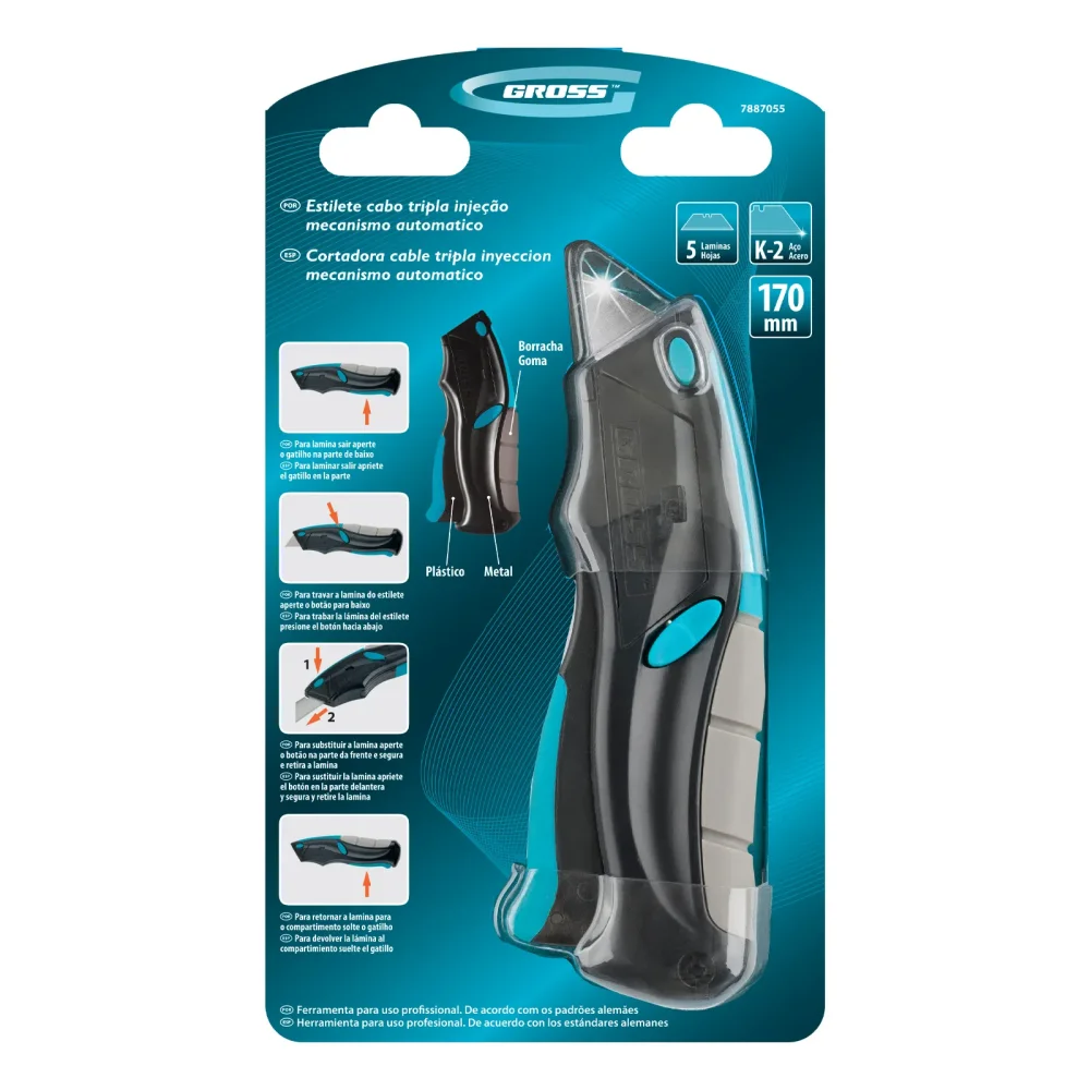 Estilete Trapezoidal Retrátil 170mm – Gross-7887055