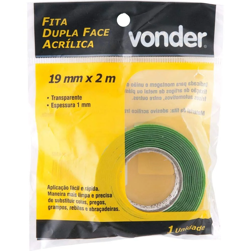 Fita Dupla Face Acrílica 19 mm x 2 m – Vonder-10.55.019.002