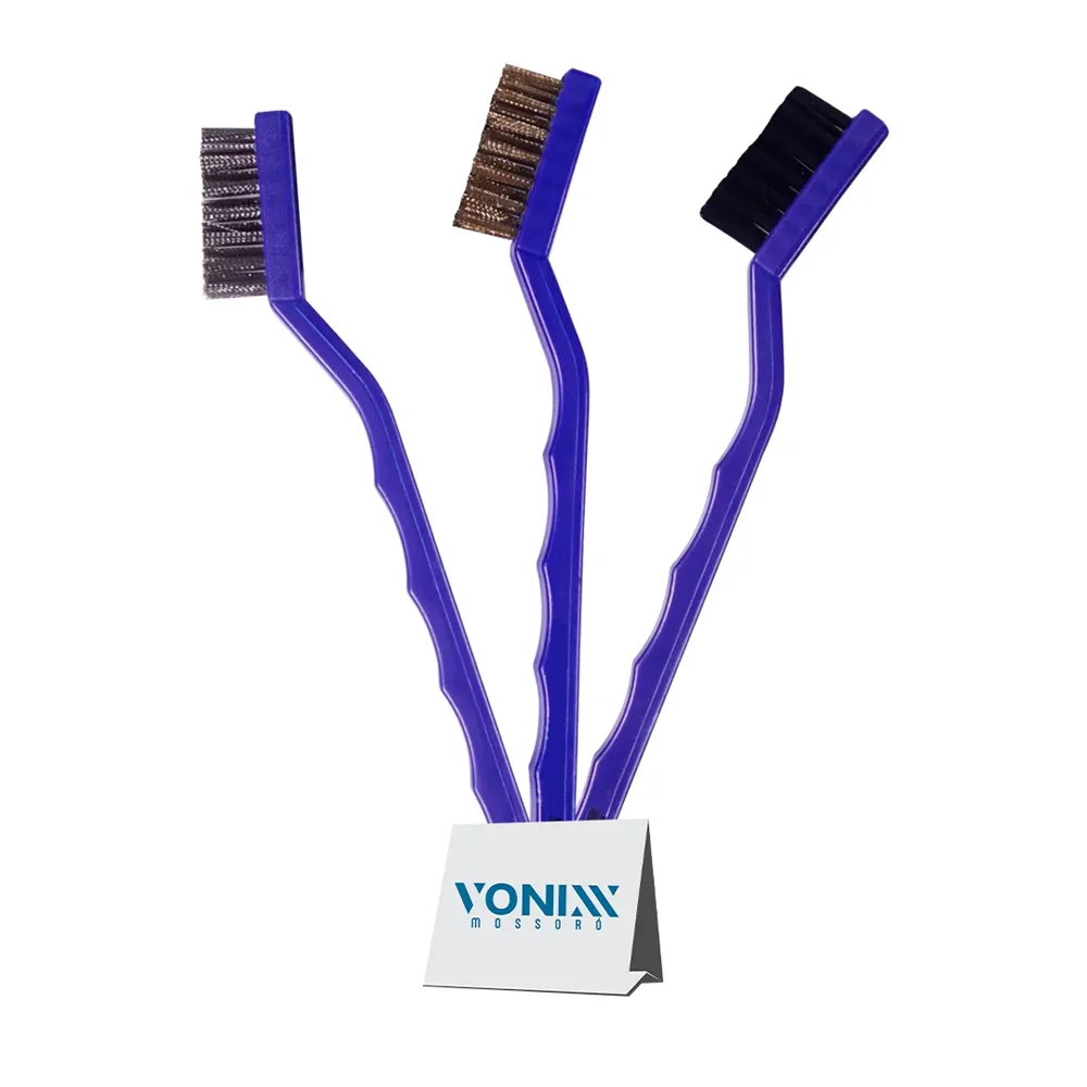 Kit 3 Escovas Detalhamento Nylon/Aço/Latão – Vonixx‑2005067