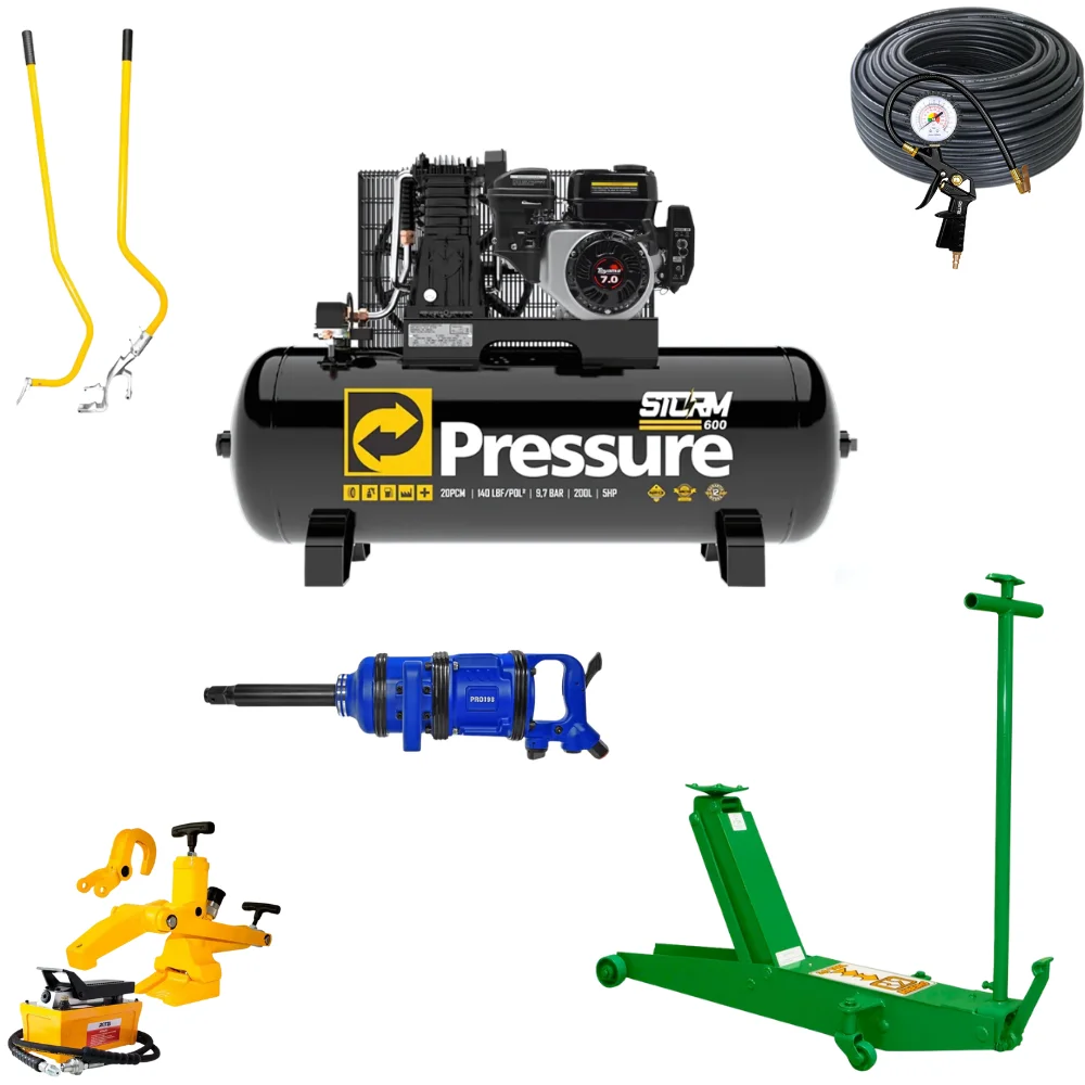 Kit Borracharia com Compressor de ar 20 PCM à Gasolina e Acessórios - Pressure-9003