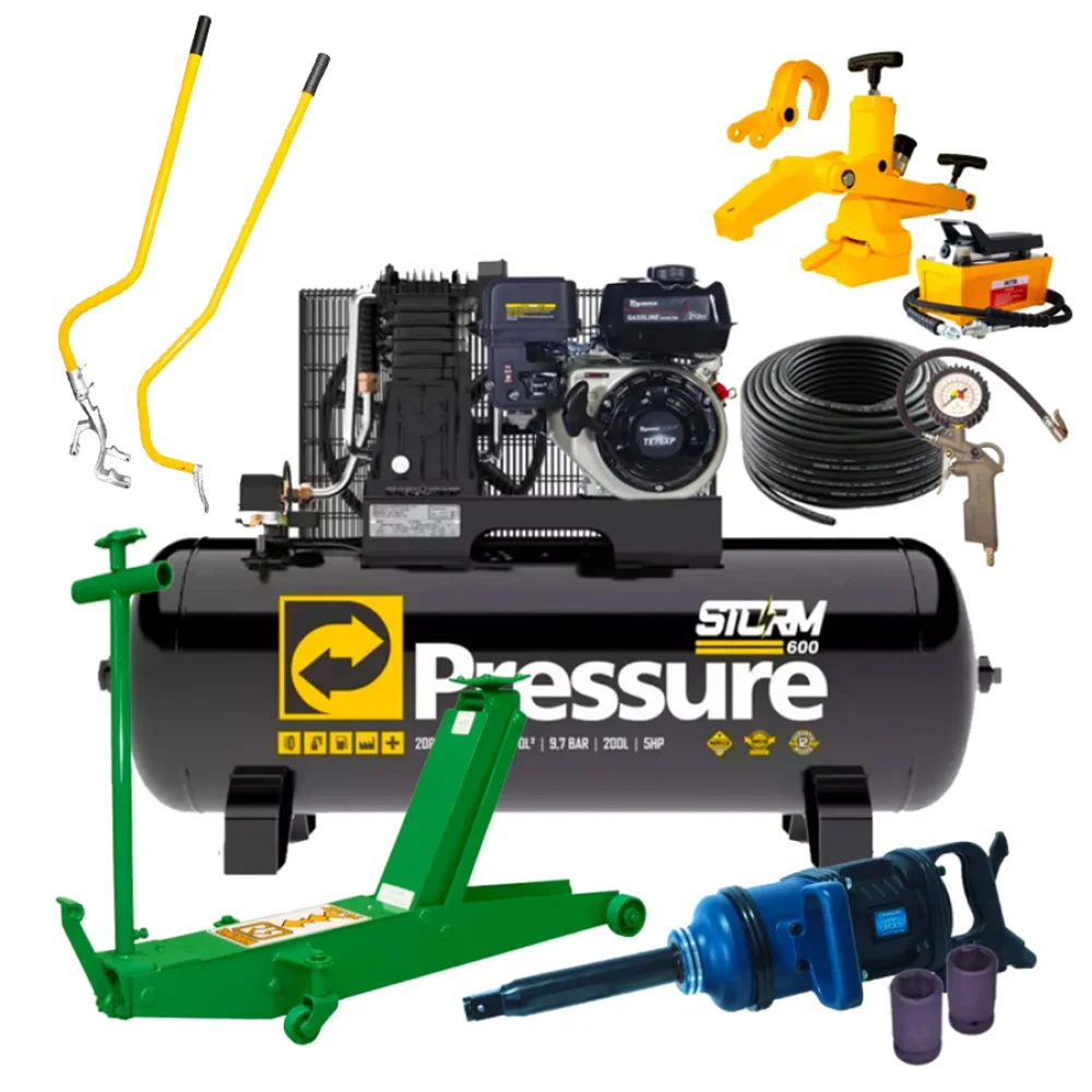 Kit Borracharia com Compressor de ar 20 PCM à Gasolina e Acessórios - Pressure