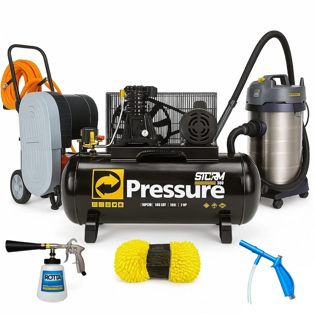 Kit Lava Rápido De Limpeza Com Compressor De Ar Aspirador E Lavadora Completo