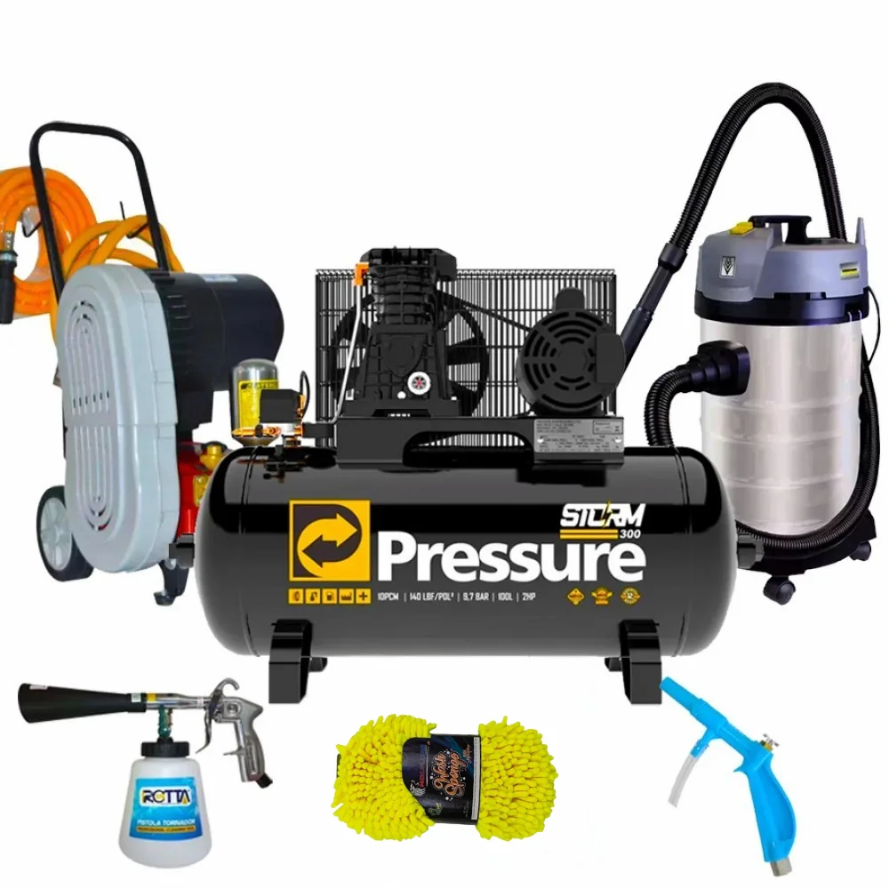 Kit Lava Rápido de Limpeza com Compressor de ar Aspirador e Lavadora Completo