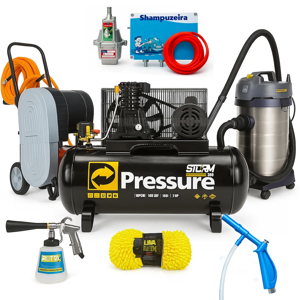 Kit Lava Rápido Limpeza Profissional Com Compressor De Ar 10 Pés Com Shampoozeira - Pressure-9983