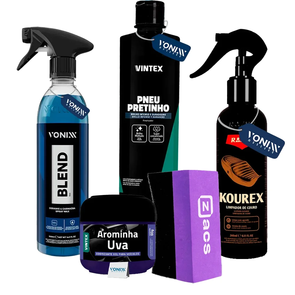 Kit Simples Para Estética com Blend, Kourex, Pneu Pretinho, Aromatizante e Aplicador - Vonixx